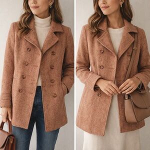 Venezia Women's Classic Blush and Tan Pea Coat